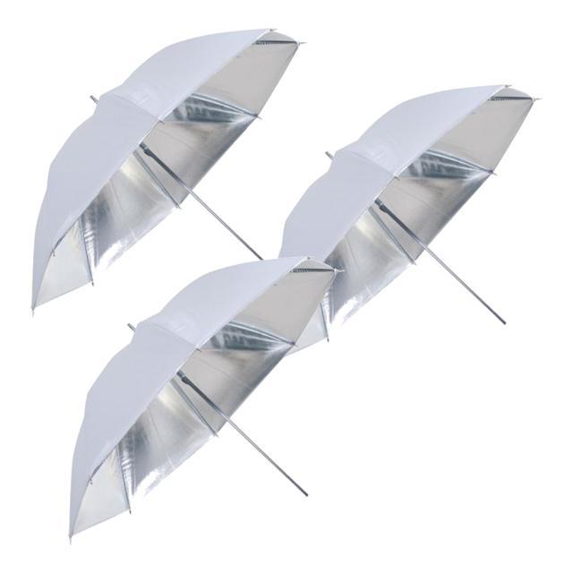 BRESSER SM-04 Paraplu wit/zilver 109 cm - 3 stuks 